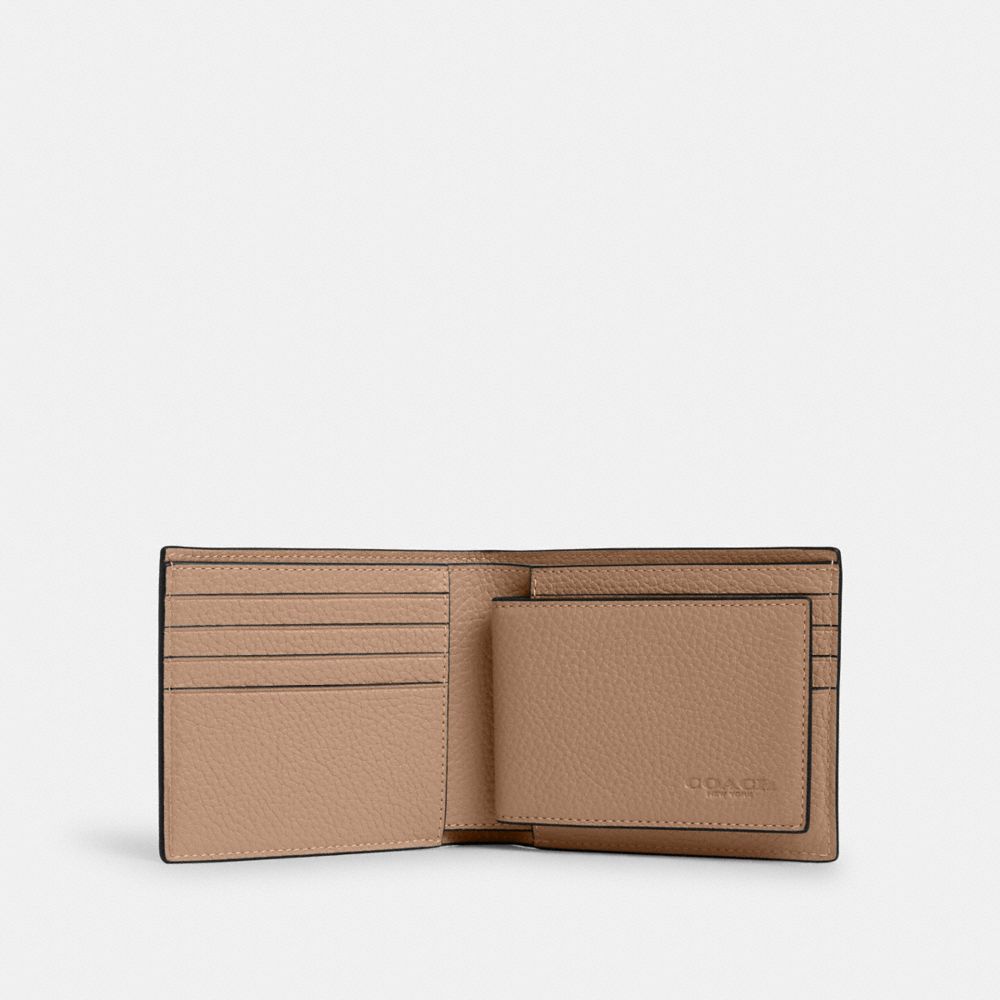 COACH®,3 In 1 Wallet,Leather,Bi Fold,Casual,Beige,Inside View,Top View