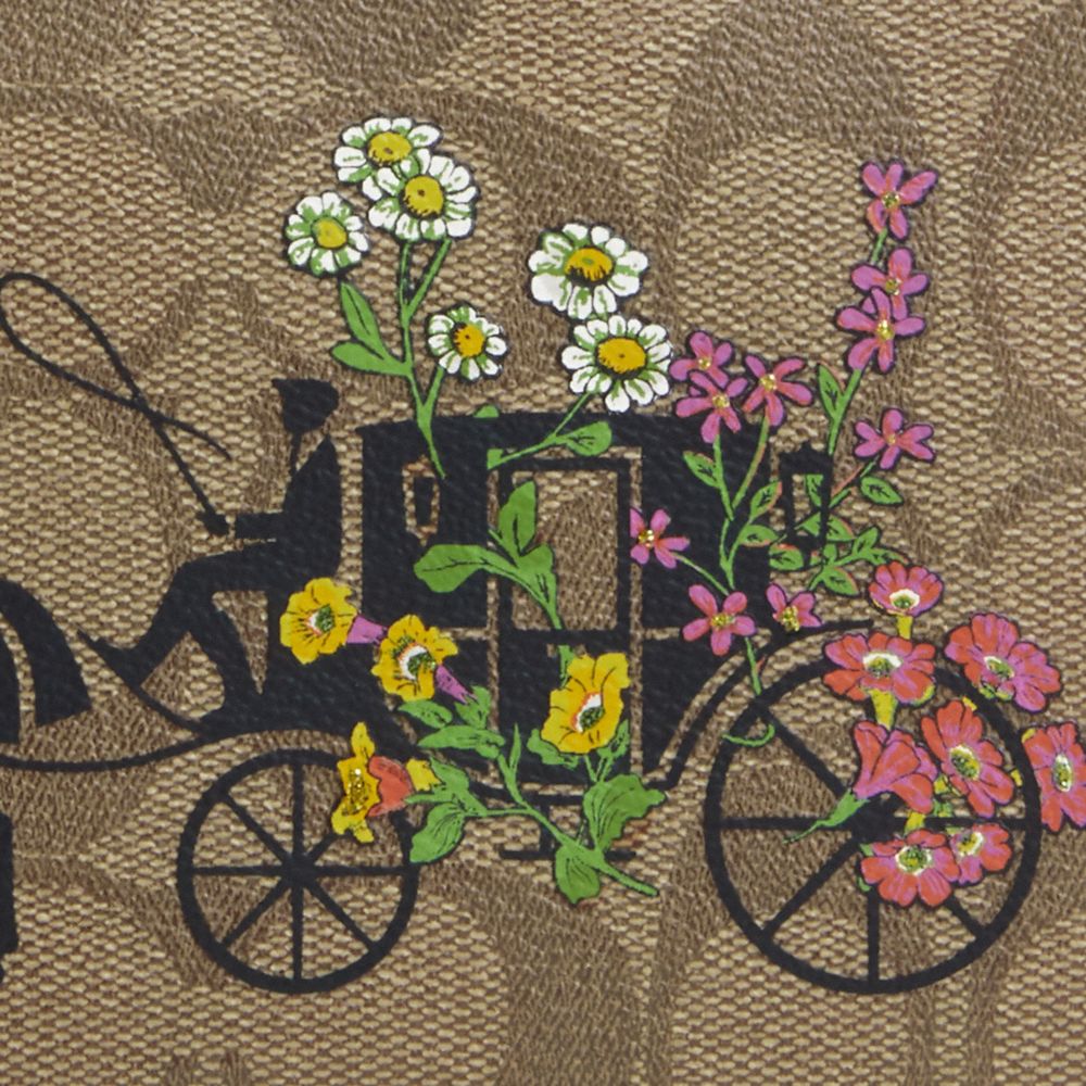 COACH®,LARGE CORNER ZIP WRISTLET IN SIGNATURE CANVAS WITH FLORAL HORSE AND CARRIAGE,Novelty Print,Mini,Gold/Khaki Multi