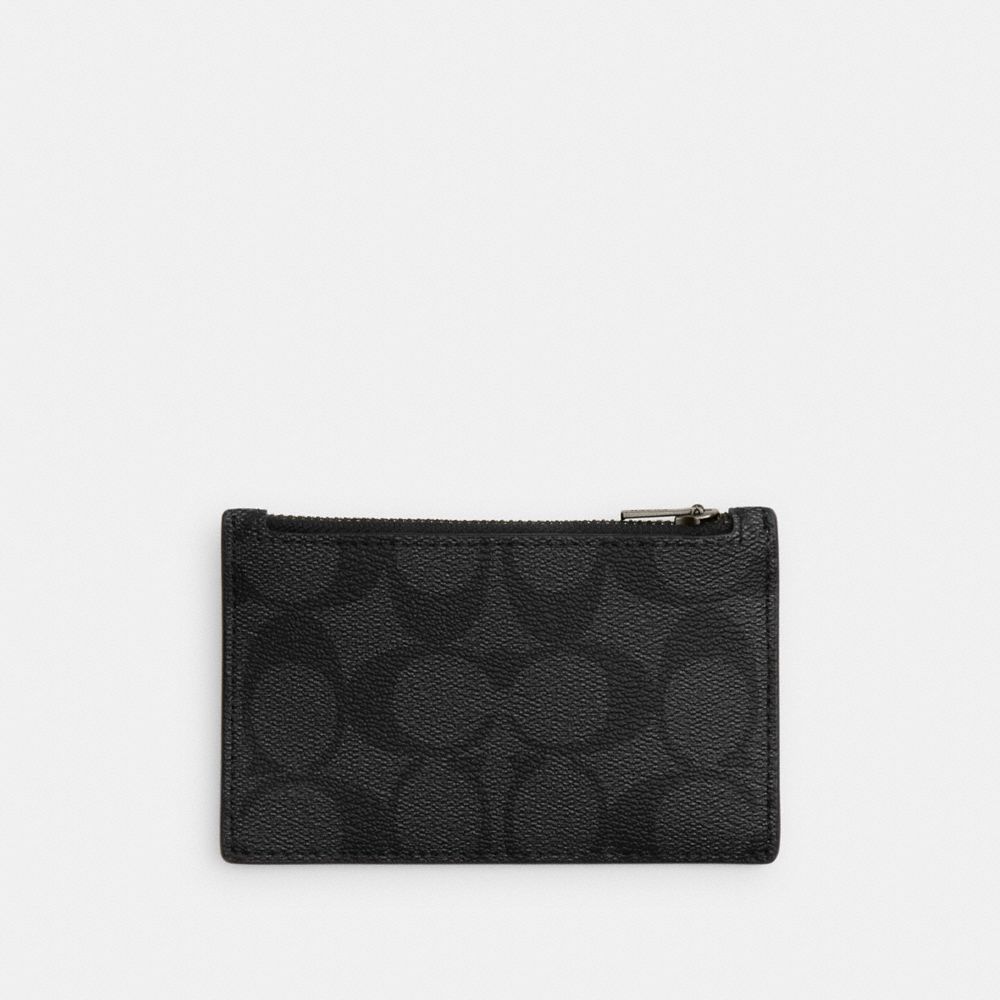COACH®,ZIP CARD CASE IN COLORBLOCK SIGNATURE CANVAS,Signature Canvas,Qb/Charcoal/Light Saddle/Chalk,Front View image number 0