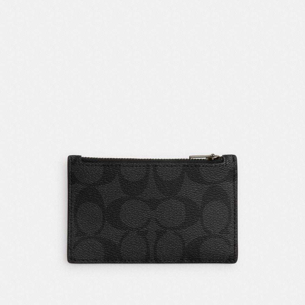 COACH®,ZIP CARD CASE IN COLORBLOCK SIGNATURE CANVAS,pvc,Qb/Charcoal/Light Saddle/Chalk,Front View