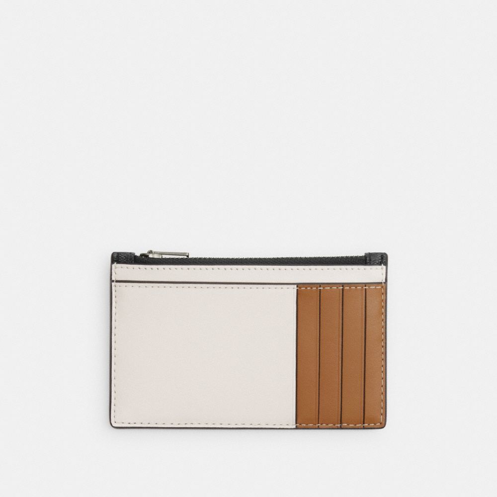 COACH®,ZIP CARD CASE IN COLORBLOCK SIGNATURE CANVAS,pvc,Qb/Charcoal/Light Saddle/Chalk,Back View