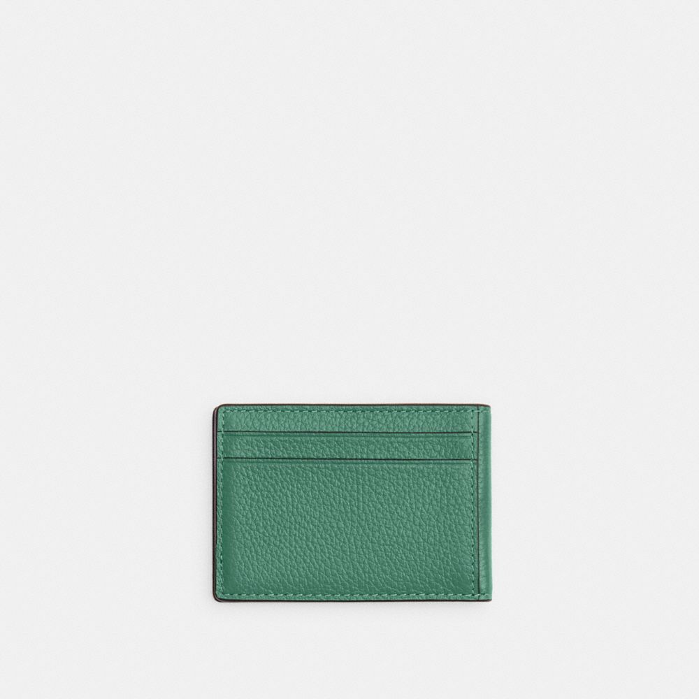 COACH®,COMPACT BILLFOLD IN COLORBLOCK,Novelty Leather,Black Antique Nickel/Bright Green/Light Violet,Back View
