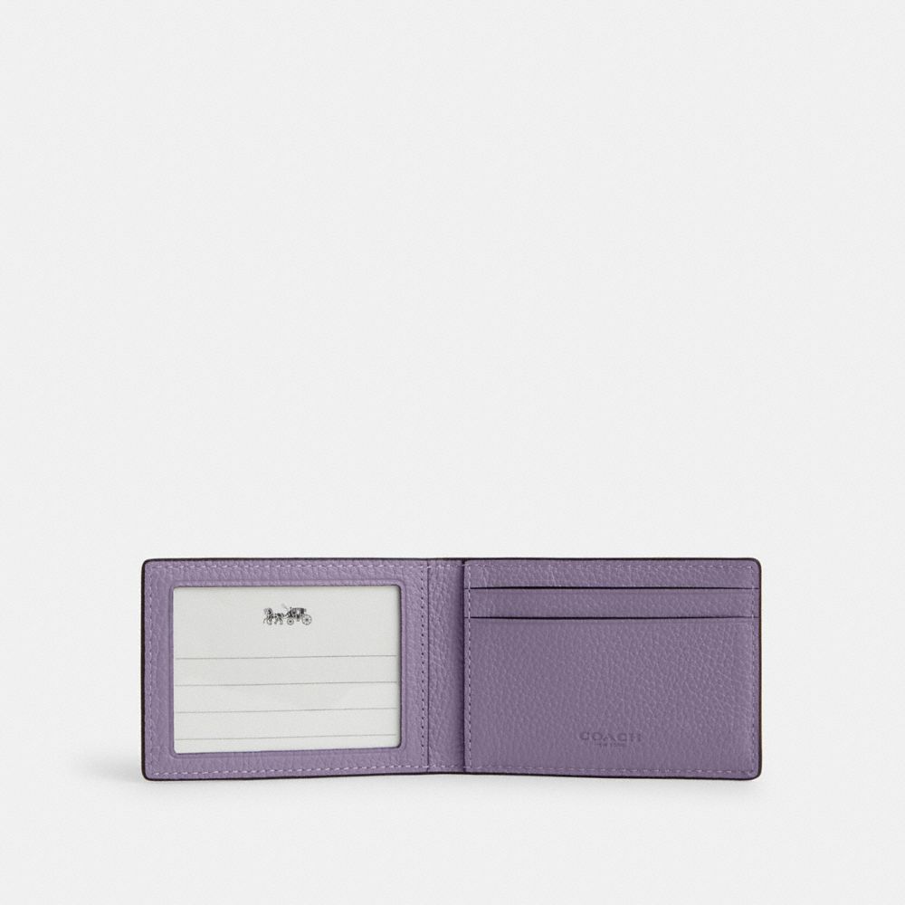 COACH®,COMPACT BILLFOLD IN COLORBLOCK,Novelty Leather,Black Antique Nickel/Bright Green/Light Violet,Inside View,Top View