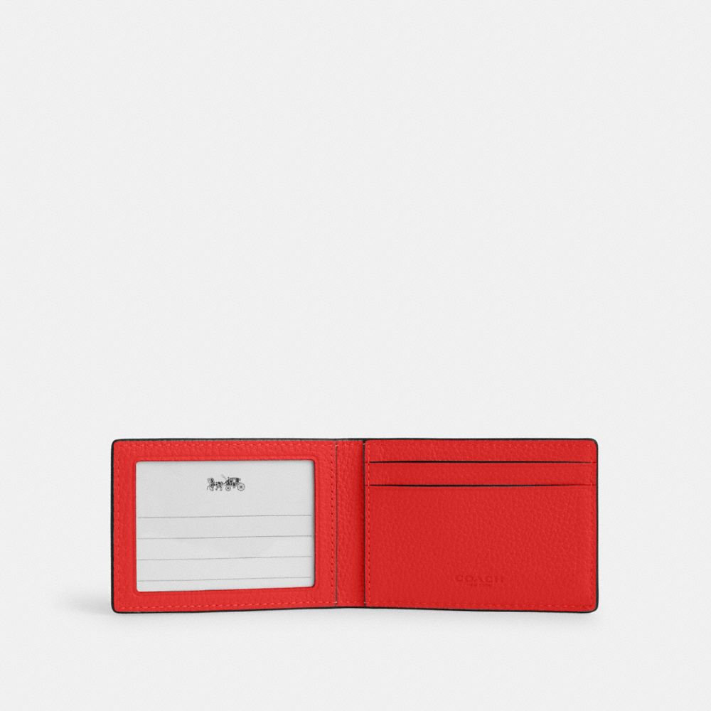 COACH®,COMPACT BILLFOLD IN COLORBLOCK,Novelty Leather,Black Antique Nickel/Honeycomb/Miami Red,Inside View,Top View