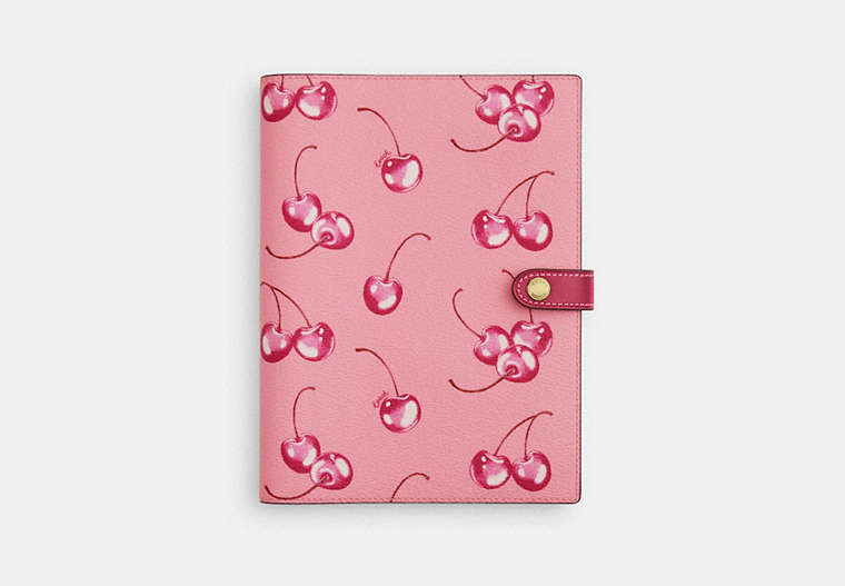 Coach Outlet Notebook With Cherry Print In Pink