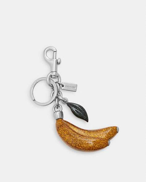 COACH®,GLITTER BANANA BAG CHARM,resin,Silver/Honeycomb Multi,Front View