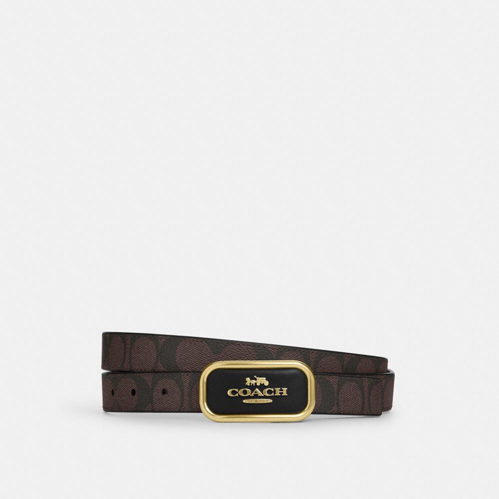 COACH®,SIGNATURE BUCKLE CUT-TO-SIZE REVERSIBLE MORGAN BELT, 25MM,Gold/Brown Black,Front View