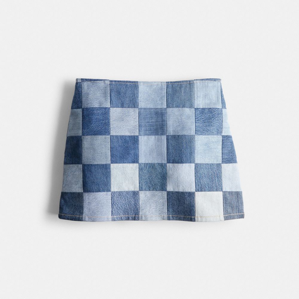 COACH®,Mini Skirt In Denim Checkerboard,Denim Multi,Front View