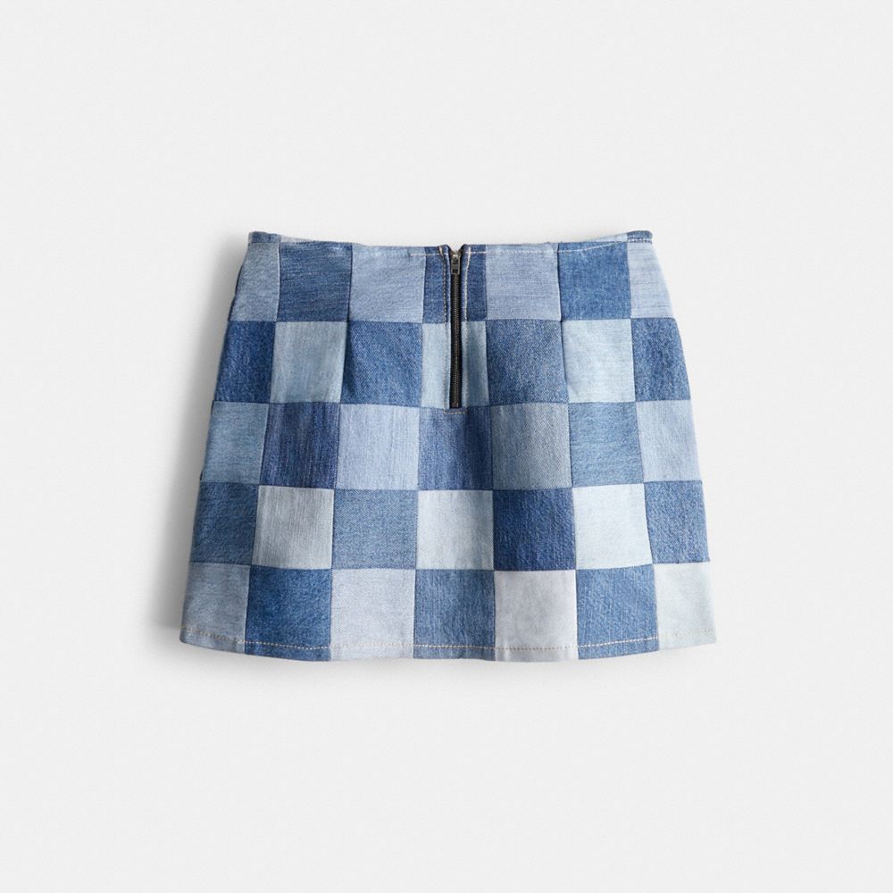 Coach Mini Skirt In Denim Checkerboard In Denim Multi
