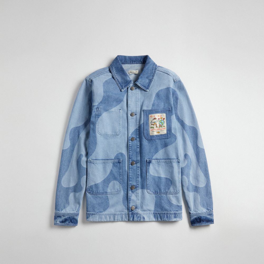 COACH®,Denim Jacket In Wavy Wash,Repurposed denim,Denim Multi,Front View image number 0