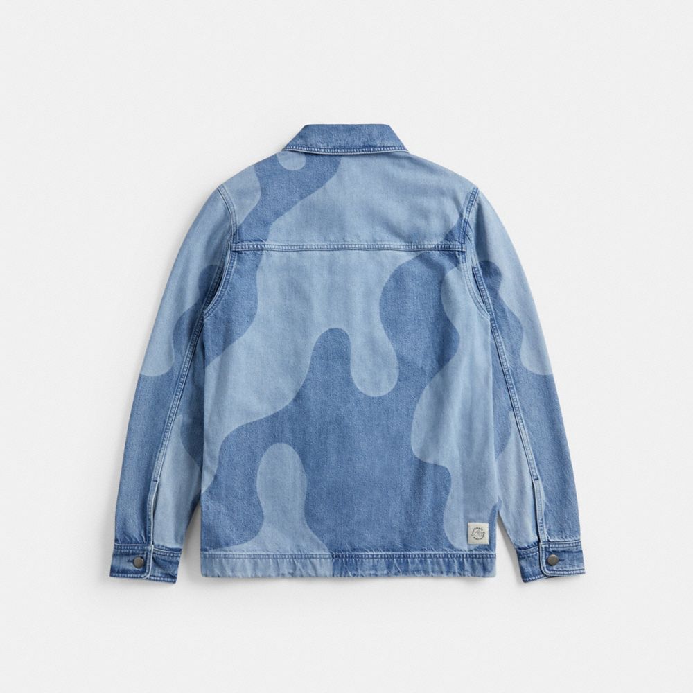 Shop Coach Denim Jacket In Wavy Wash In Denim Multi