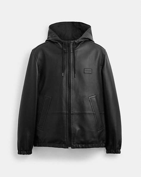COACH®,REVERSIBLE LEATHER JACKET IN RECYCLED POLYESTER,Black,Front View
