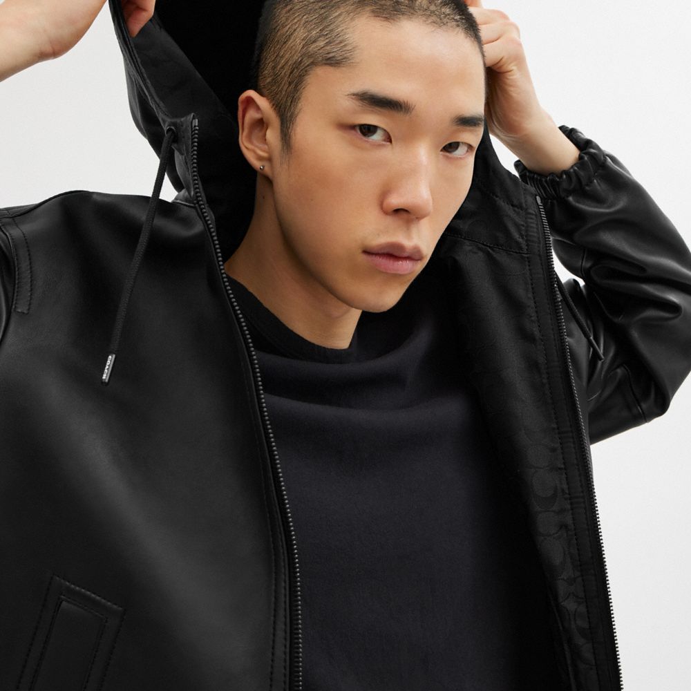 Coach Reversible Leather Jacket In Recycled Polyester In Black