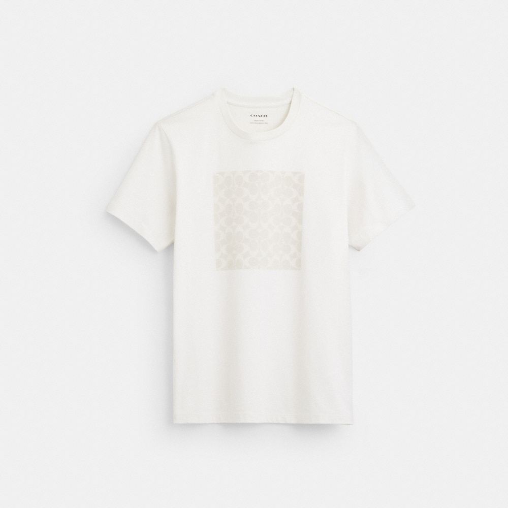 COACH®,TONAL SIGNATURE T-SHIRT IN ORGANIC COTTON,Off White,Front View