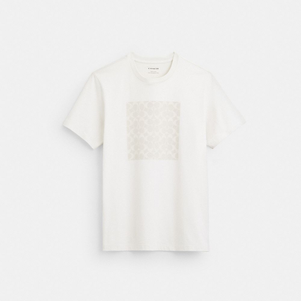 COACH®,T-SHIRT SIGNATURE TONAL EN COTON BIOLOGIQUE,Coton,Blanc cassé,Front View