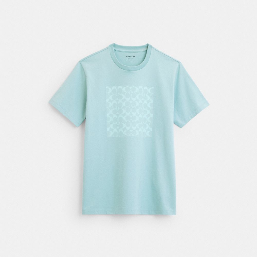 COACH®,TONAL SIGNATURE T-SHIRT IN ORGANIC COTTON,Faded Blue,Front View