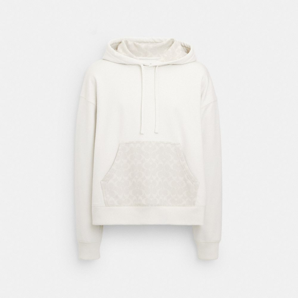 COACH®,TONAL SIGNATURE HOODIE,Off White,Front View