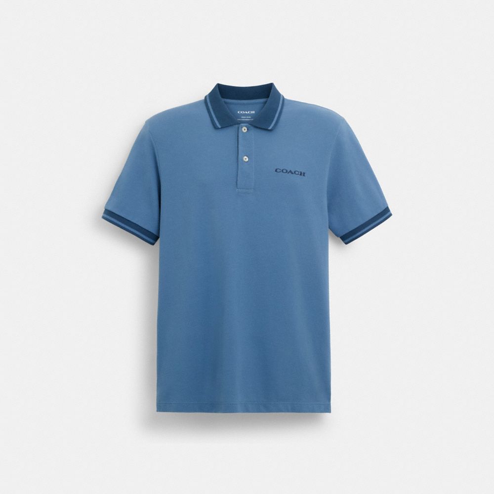COACH®,COLORBLOCK POLO IN ORGANIC COTTON,Blue,Front View