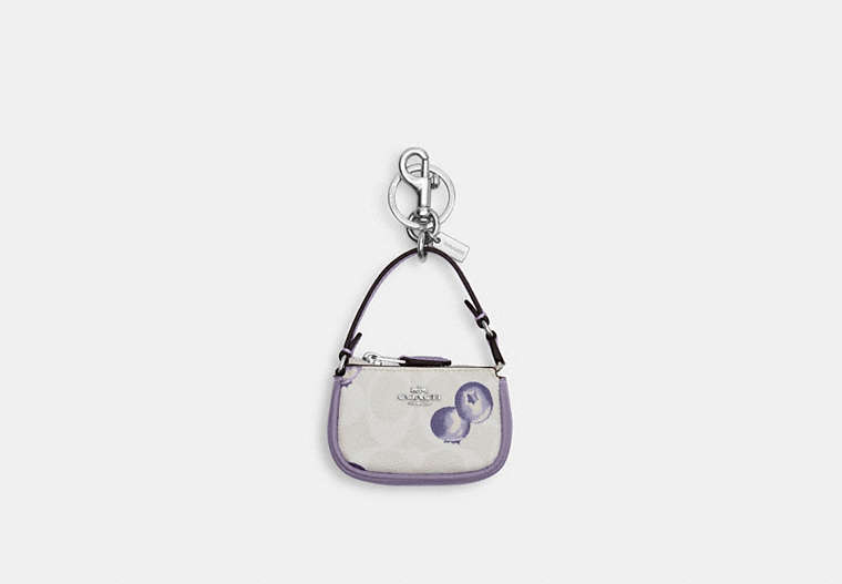 Coach Outlet Mini Nolita Bag Charm In Signature Canvas With Blueberry Print In Purple