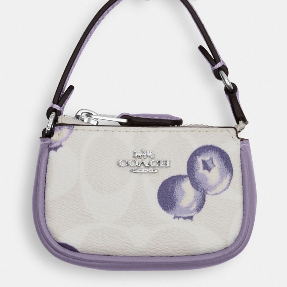 COACH®,Mini Nolita Bag Charm In Signature Canvas With Blueberry Print,