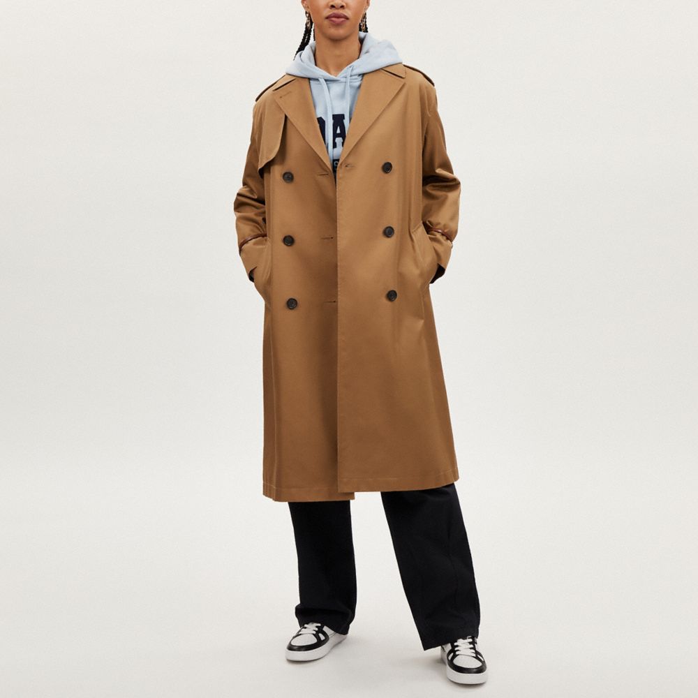 COACH®,RELAXED DOUBLE BREASTED TRENCH,Other,Dark Khaki,Scale View