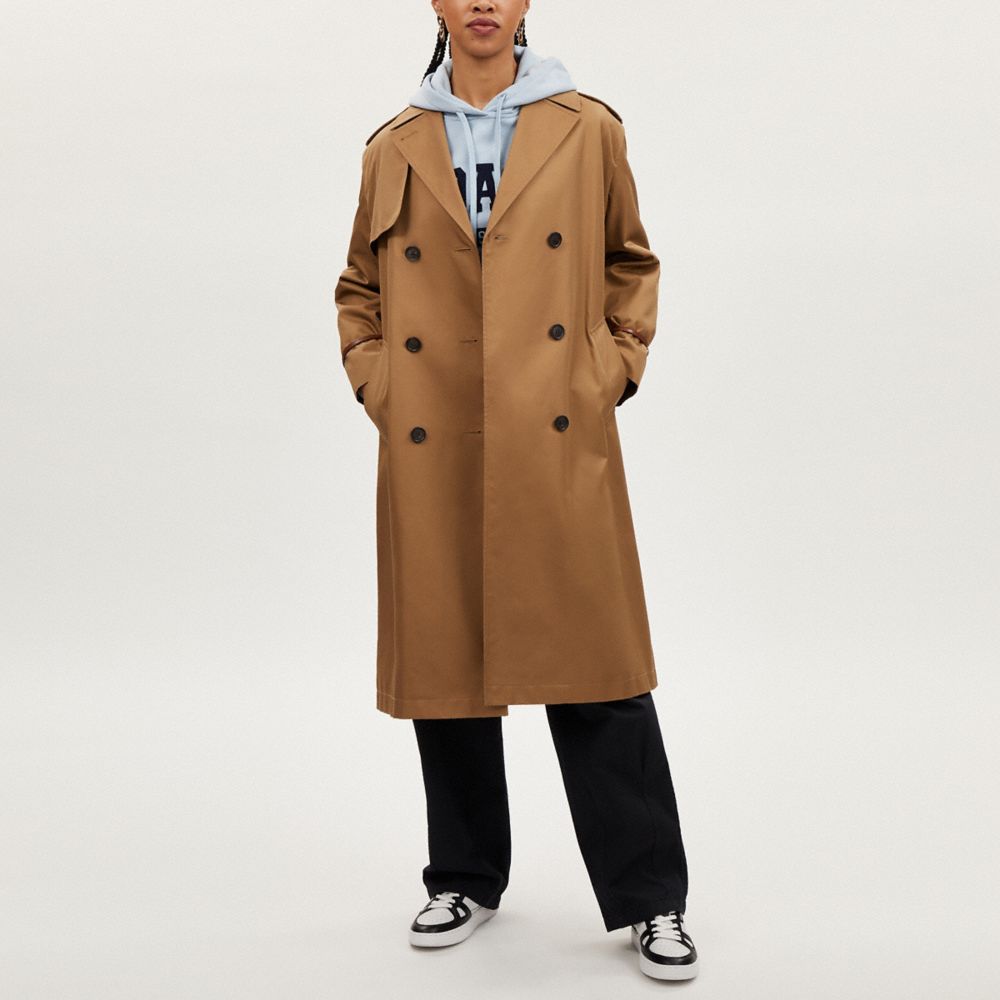 COACH®,RELAXED DOUBLE BREASTED TRENCH,Dark Khaki,Scale View