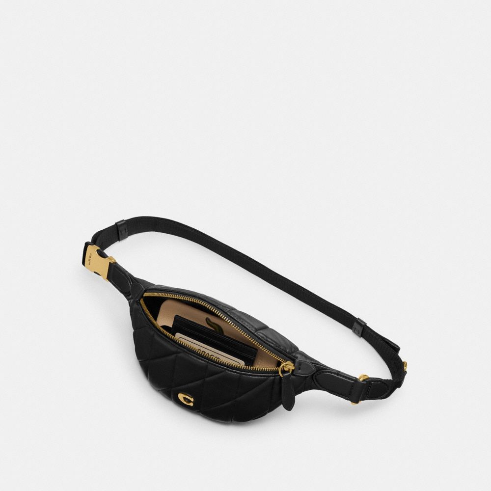 COACH®,Essential Belt Bag With Pillow Quilting,Leather,Belt Bag,Embossed,Logo,Metal,Casual,Black,Inside View, Top View