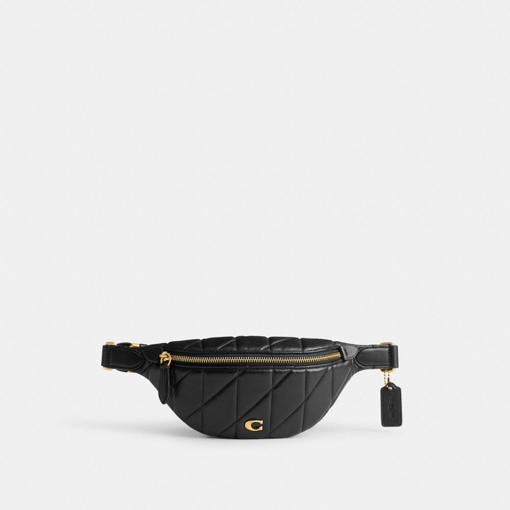 COACH®,ESSENTIAL BELT BAG WITH PILLOW QUILTING,Nappa leather,Medium,Brass/Black,Front View
