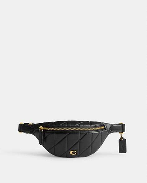 COACH®,ESSENTIAL BELT BAG WITH PILLOW QUILTING,Nappa leather,Medium,Brass/Black,Front View