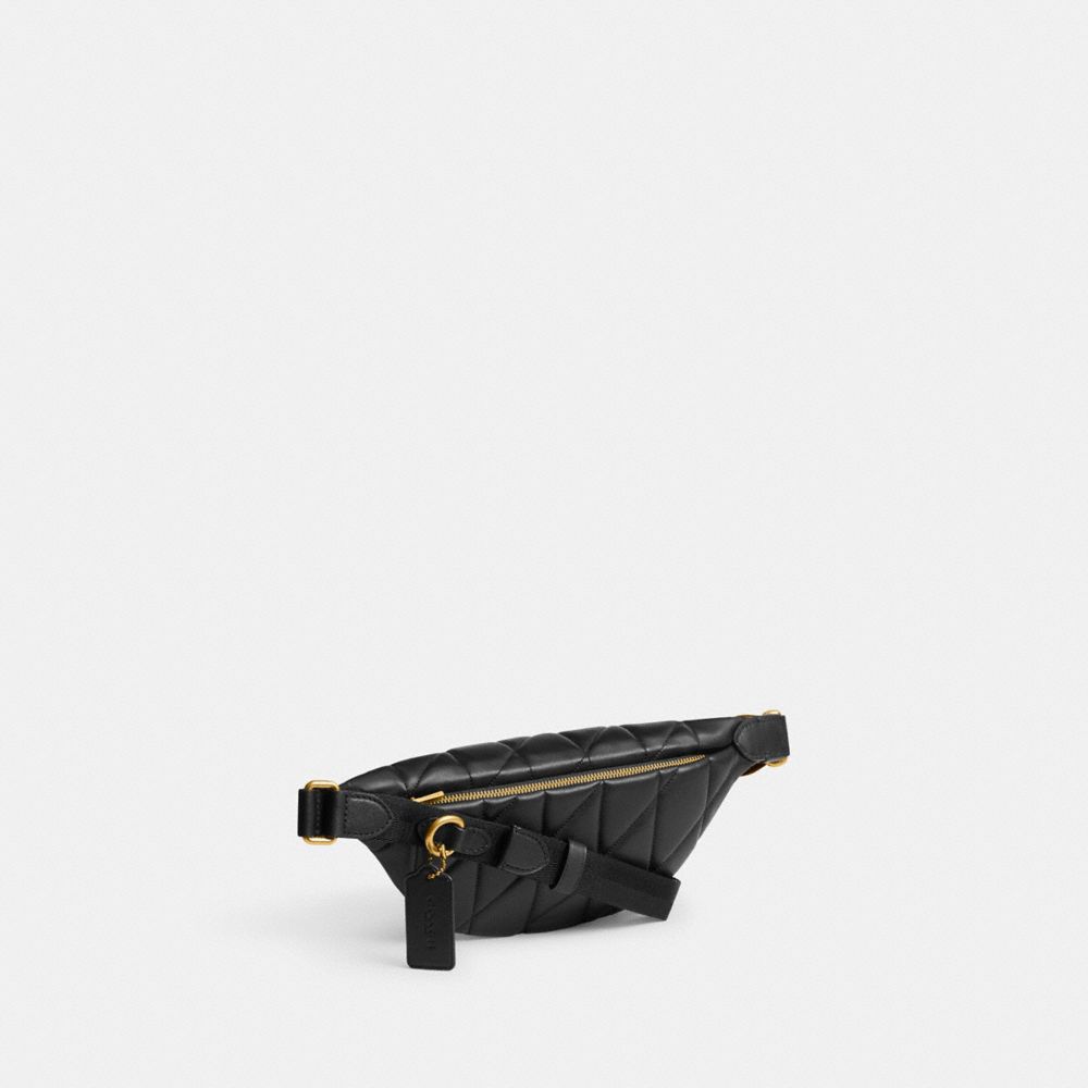 COACH®,Essential Belt Bag With Pillow Quilting,Leather,Belt Bag,Embossed,Logo,Metal,Casual,Black,Angle View