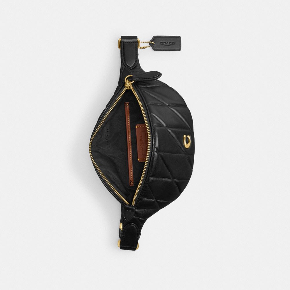 COACH®,Essential Belt Bag With Pillow Quilting,Leather,Belt Bag,Embossed,Logo,Metal,Casual,Black,Inside View,Top View