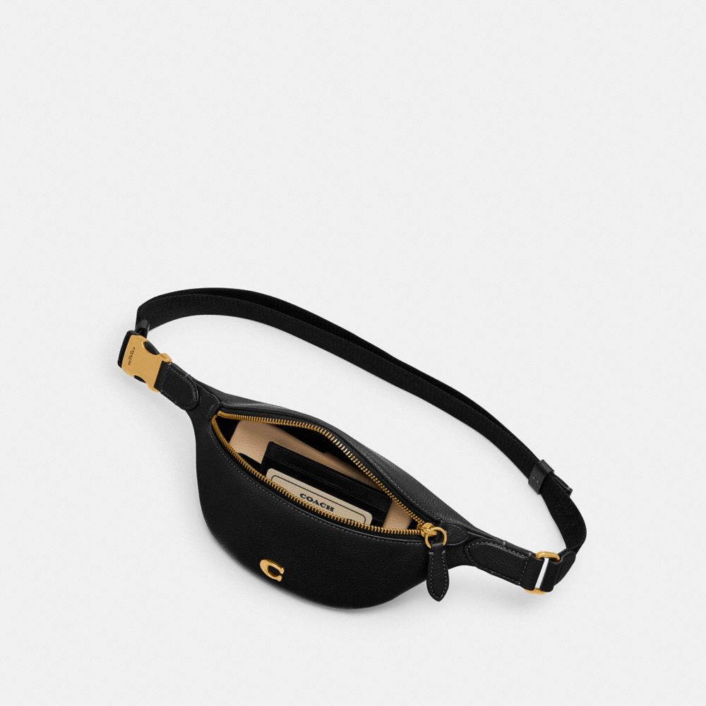 COACH®,Essential Belt Bag,Calfskin Leather,Belt Bag,Metal,Logo,Adjustable,Casual,Black,Inside View, Top View