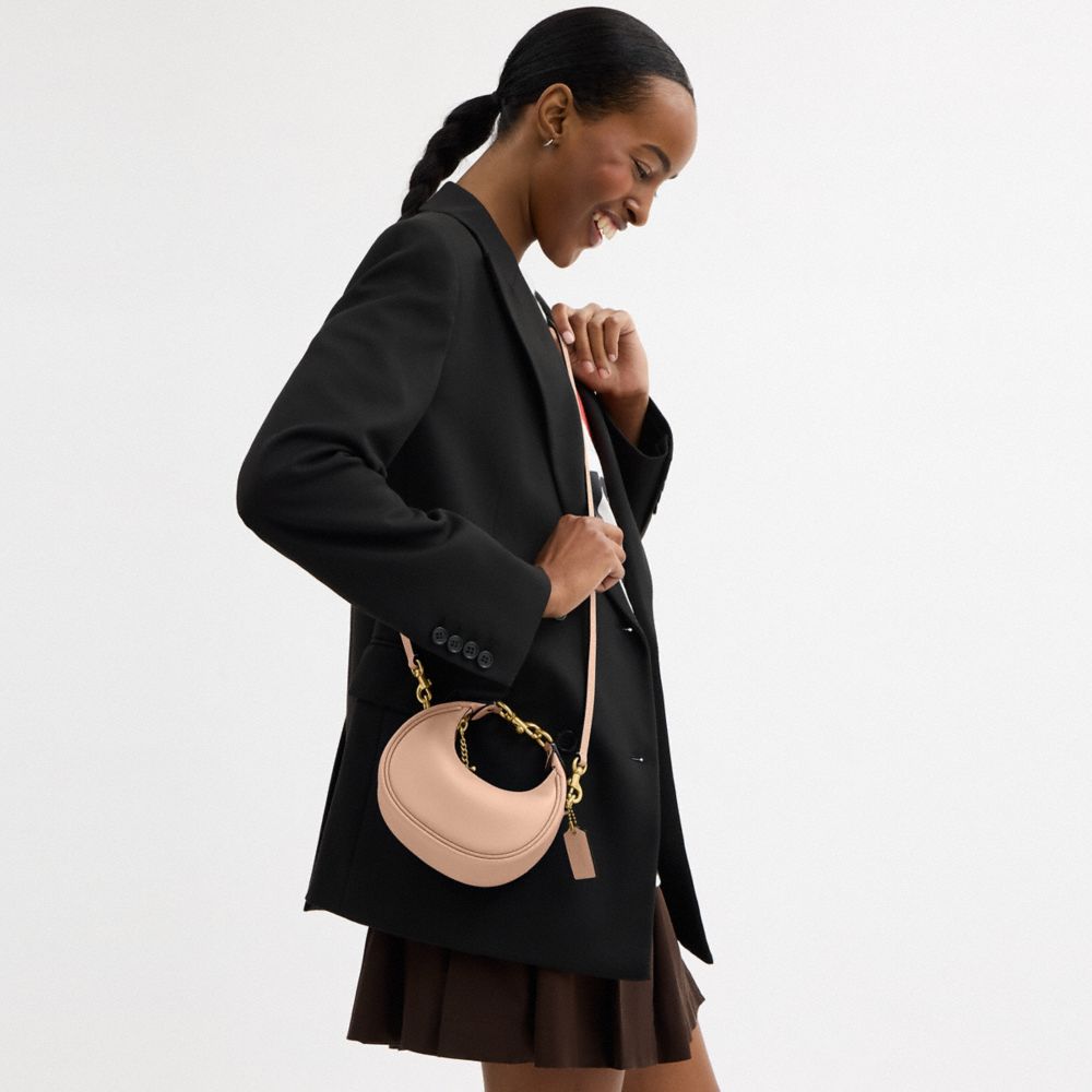 COACH®,Jonie Bag,Leather,Crossbody,Logo,Metal,Embossed,Compact,Gold Metal,Day Party,