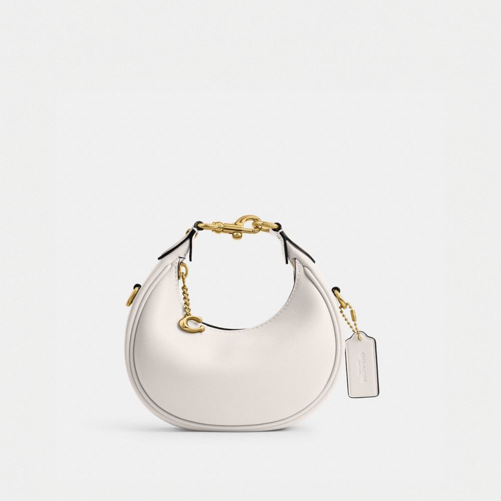 COACH®,Jonie Bag,Leather,Crossbody,Embossed,Metal,Logo,Compact,Gold Metal,Day Party,White,Front View