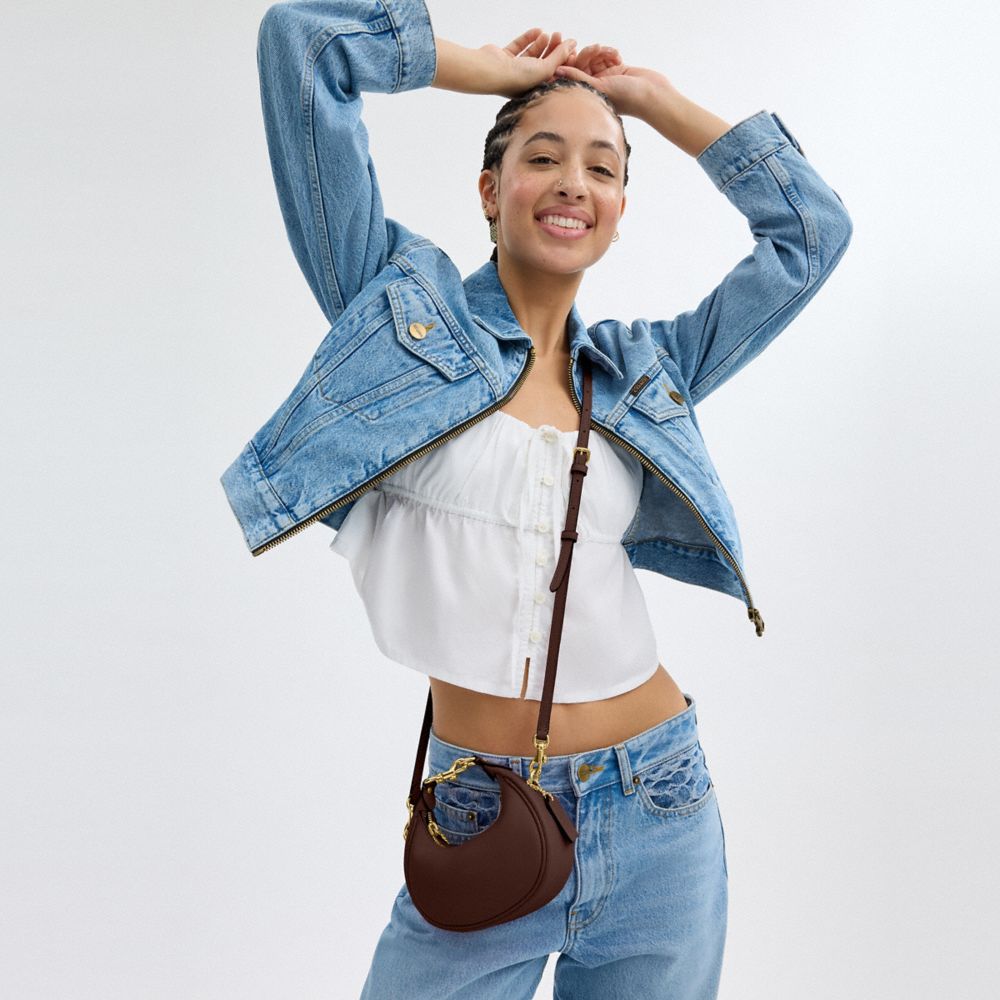COACH®,Jonie Bag,Leather,Crossbody,Logo,Metal,Embossed,Compact,Gold Metal,Day Party,