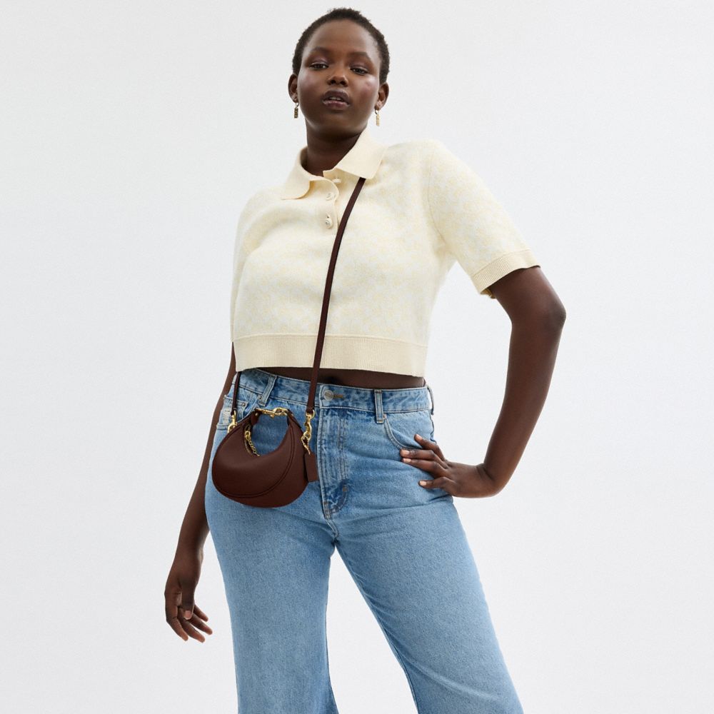 COACH®,Jonie Bag,Leather,Crossbody,Logo,Metal,Embossed,Compact,Gold Metal,Day Party,
