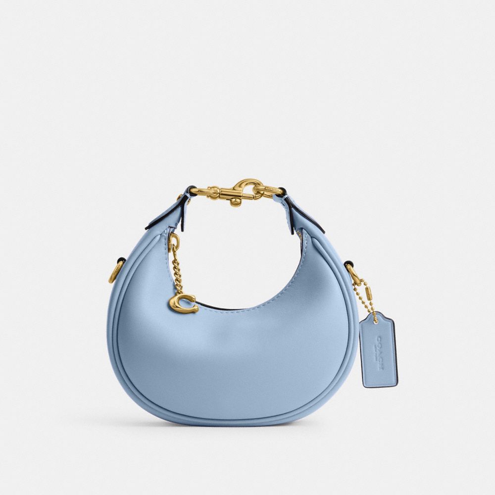 COACH®,Jonie Bag,Leather,Crossbody,Embossed,Metal,Logo,Compact,Gold Metal,Day Party,Blue,Front View