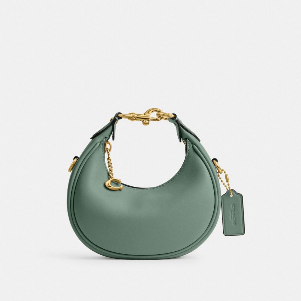 COACH®,Jonie Bag,Leather,Crossbody,Embossed,Metal,Logo,Compact,Gold Metal,Day Party,Teal,Front View