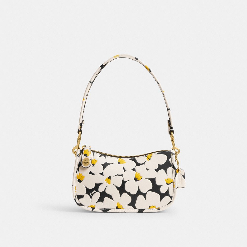 COACH®,SWINGER BAG 20 WITH FLORAL PRINT,Small,Brass/Chalk Multi,Front View