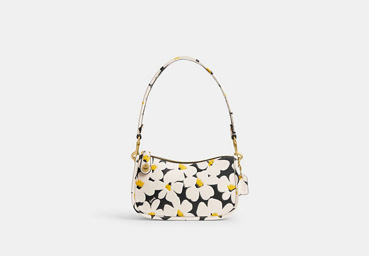 COACH®,SWINGER BAG 20 WITH FLORAL PRINT,Small,Brass/Chalk Multi,Front View