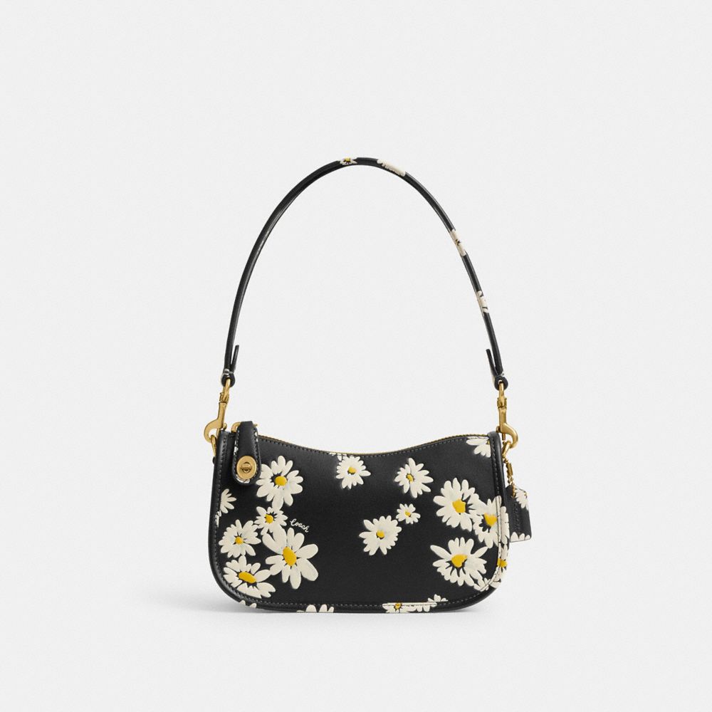 COACH®,SWINGER BAG 20 WITH FLORAL PRINT,Small,Brass/Black Multi,Front View