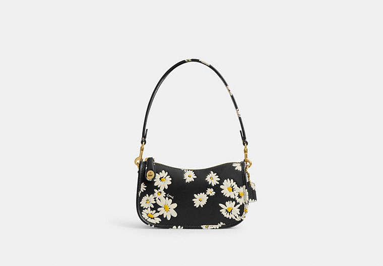 COACH®,SWINGER BAG 20 WITH FLORAL PRINT,Small,Brass/Black Multi,Front View