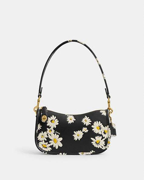 COACH®,SWINGER BAG 20 WITH FLORAL PRINT,Small,Brass/Black Multi,Front View