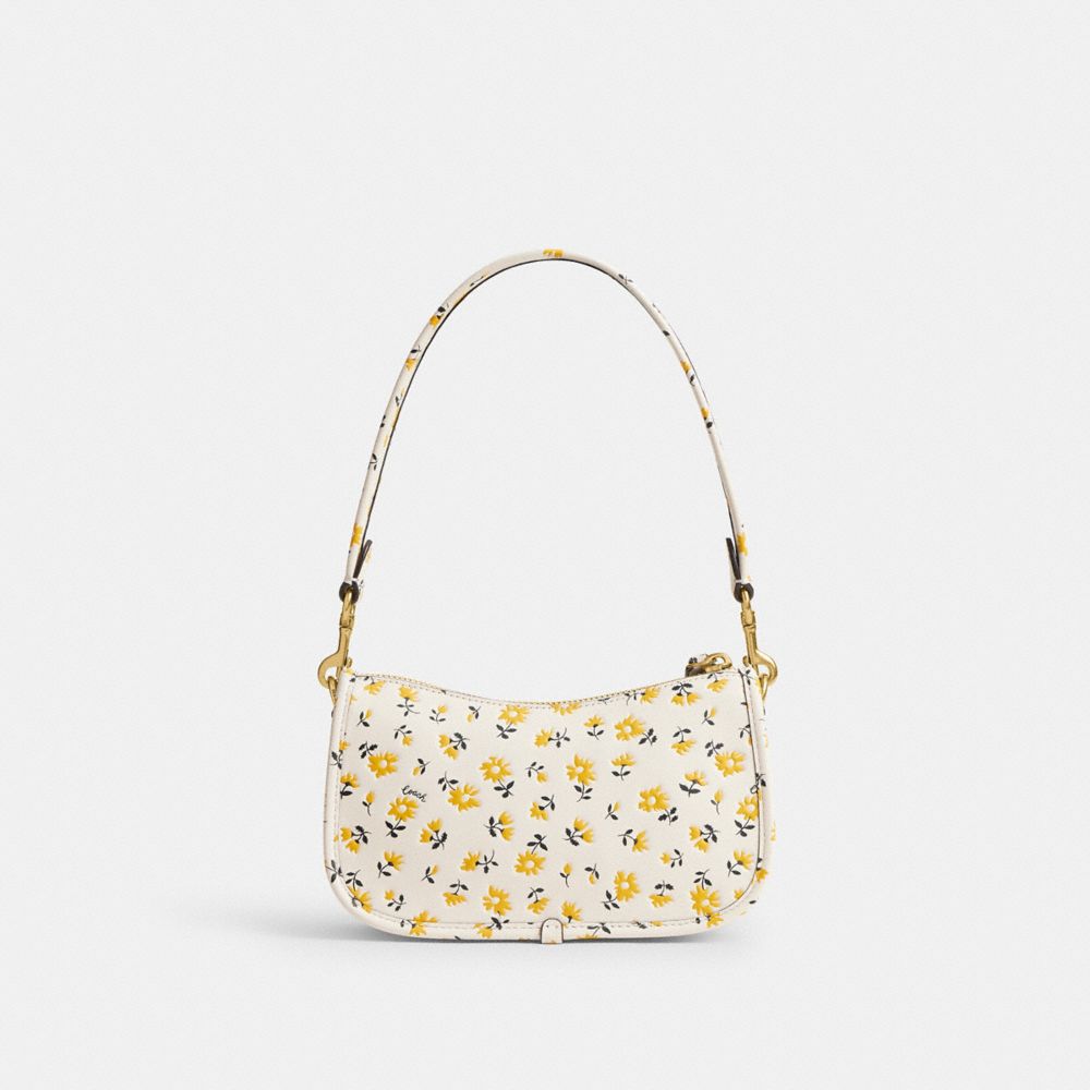 COACH®,Swinger Bag 20 With Floral Print,Leather,Shoulder Bag,Logo,Embossed,Day Party,White,Back View