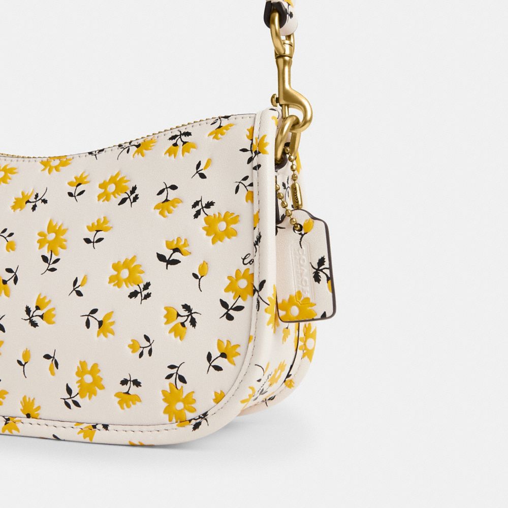 COACH®,Swinger Bag 20 With Floral Print,Leather,Shoulder Bag,Logo,Embossed,Day Party,White,Closer View