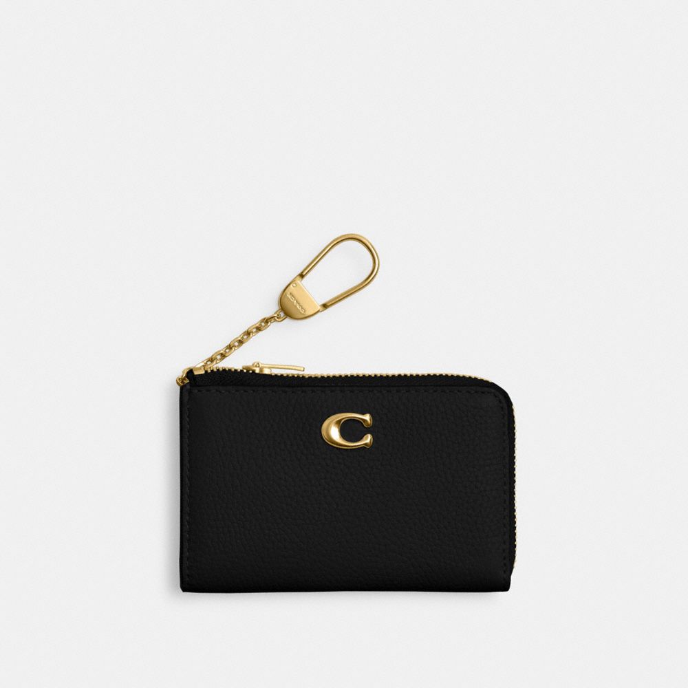 COACH®,ESSENTIAL L-ZIP KEY CASE,Mini,Brass/Black,Front View image number 0