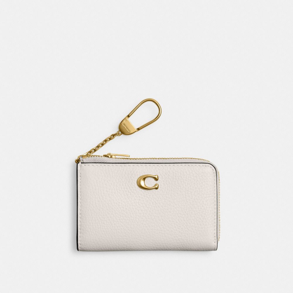 COACH®,ESSENTIAL L-ZIP KEY CASE,Mini,Brass/Chalk,Front View image number 0