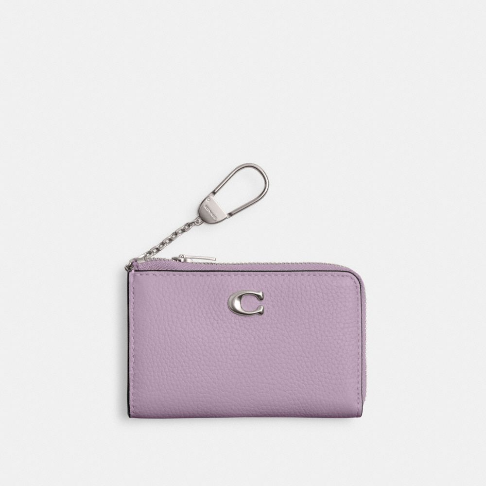 COACH®,ESSENTIAL L-ZIP KEY CASE,Mini,Silver/Soft Purple,Front View