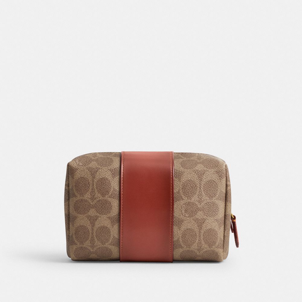 COACH®,ESSENTIAL COSMETIC POUCH IN SIGNATURE CANVAS,Coated Canvas,Mini,Brass/Tan/Rust,Back View