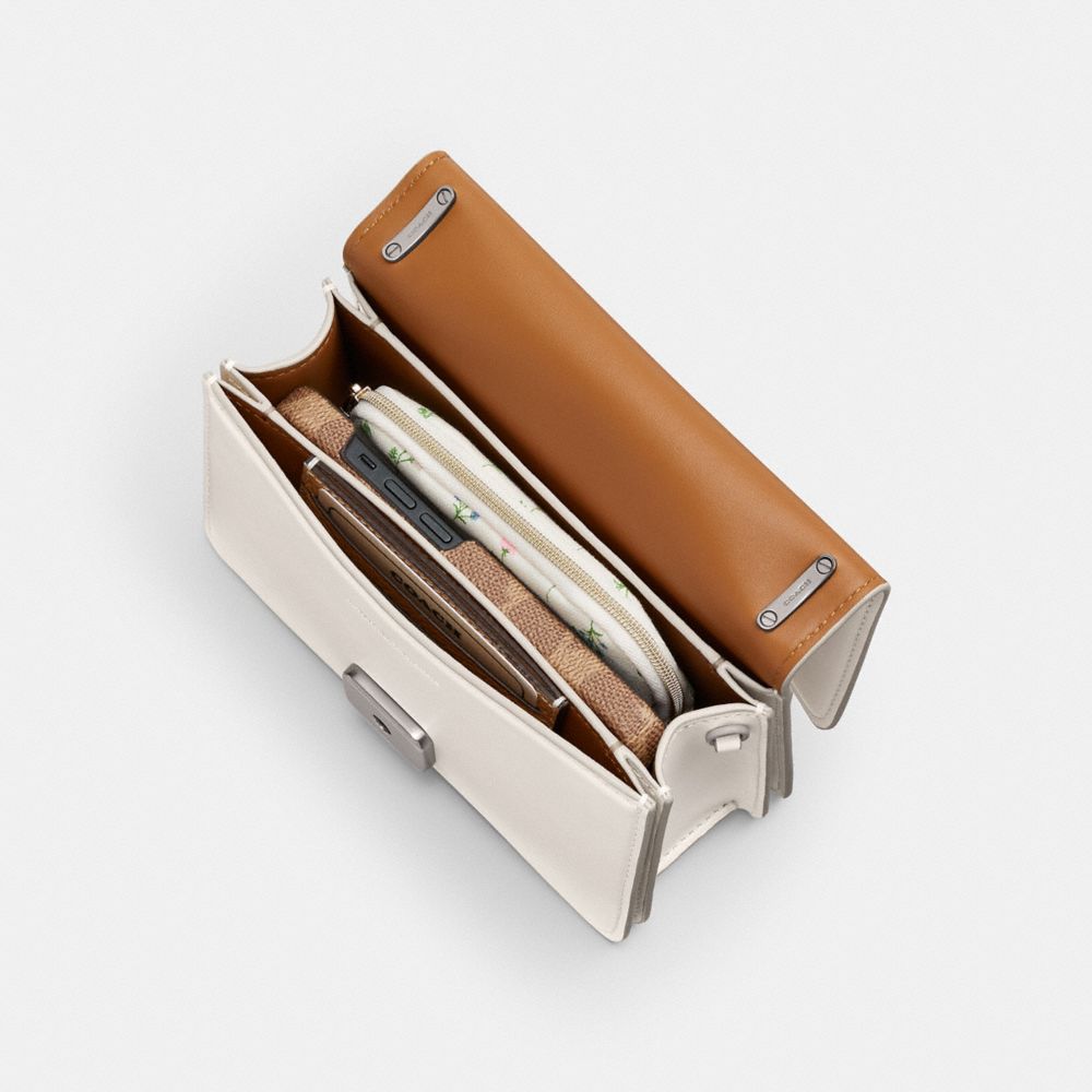 COACH®,Bandit Crossbody Bag,Leather,Calfskin Leather,Lining Leather,Crossbody,Embossed,Logo,Silver Metal,Casual,Green,Inside View, Top View